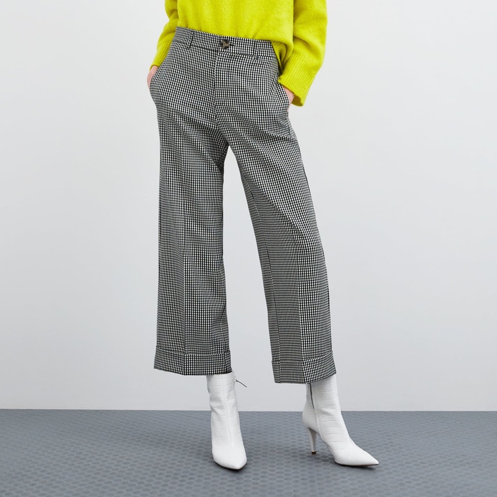 Zara Black and White Checkered Houndstooth Cropped Pants